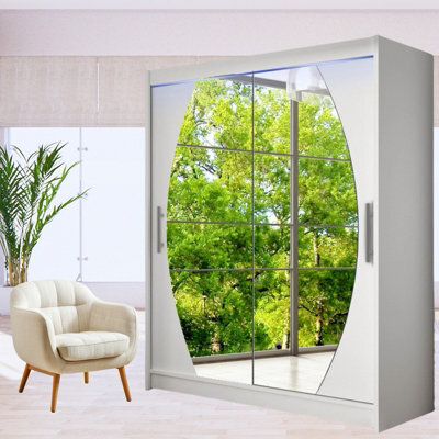 Westa Viii 150Cm Sliding Door Wardrobe With Modern Mirror Design And Rgb Led Lights White - image 1