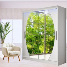 Westa Viii 150Cm Sliding Door Wardrobe With Modern Mirror Design And Rgb Led Lights White - thumbnail 1