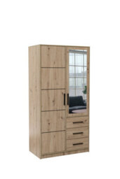 Arte Kos D2 Oak Artisan & Mirror 2 Door Wardrobe - Compact Modern Storage With Drawers, Shelves & Hanging Rail - thumbnail 2