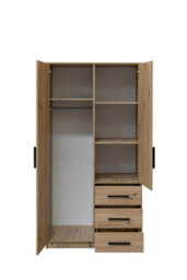 Arte Kos D2 Oak Artisan & Mirror 2 Door Wardrobe - Compact Modern Storage With Drawers, Shelves & Hanging Rail - thumbnail 3