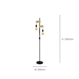 Eglo Townshend 5 Black Metal & Natural Wood 2-Light Floor Lamp - Industrial Style (D) 25Cm - thumbnail 5