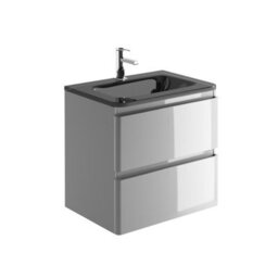 Plum&clay Marvel Gloss Light Grey Wall Hung Bathroom Vanity Unit With Grey Glass Basin (W)600mm