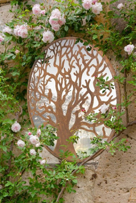Mirroroutlet Small Bird Tree Design Round Garden Mirror 60 X 60 Cm 2Ft X 2Ft - image 1