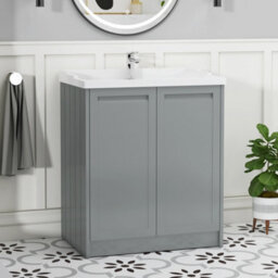 Royal Bathrooms Elmore 700mm Floor Standing 2 Door Bathroom Vanity Unit With Traditional Ceramic Basin Sink - Matt Pebble Grey - thumbnail 1