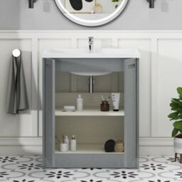 Royal Bathrooms Elmore 700mm Floor Standing 2 Door Bathroom Vanity Unit With Traditional Ceramic Basin Sink - Matt Pebble Grey - thumbnail 5
