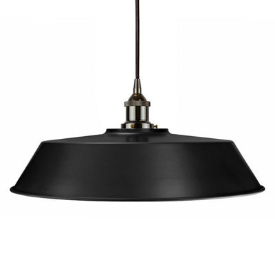 Matt Black Large Chancery Painted Dome Pendant Light With Black Nickel Lamp Holder And Black Round Cable - Se Home - image 1