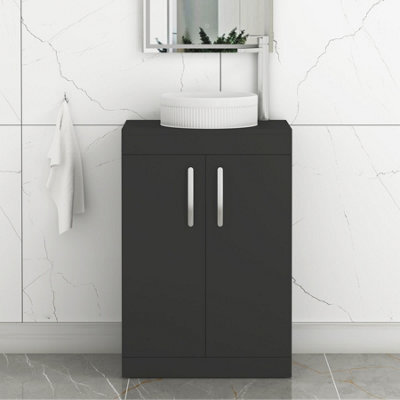 Royal Bathrooms Turin 600mm Freestanding Bathroom Vanity Unit With Sink 2 Door Matt Black & Round Countertop Basin - image 1
