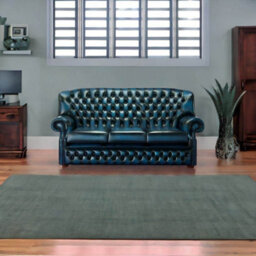 Chesterfield 3 Seater Antique Blue Leather Sofa Bespoke In Monks Style - thumbnail 3