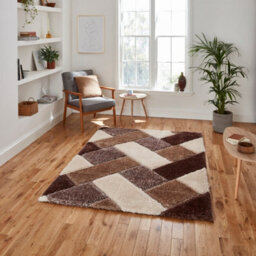 Beige Brown Shaggy Geometric Modern Rug For Living Room Bedroom And Dining Room-120Cm X 170Cm - thumbnail 1
