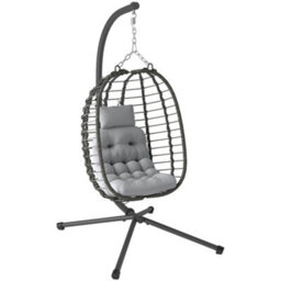 Outsunny Rattan Hanging Egg Chair W/ Stand, Cushion, Headrest, Light Grey - thumbnail 2