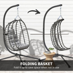 Outsunny Rattan Hanging Egg Chair W/ Stand, Cushion, Headrest, Light Grey - thumbnail 6