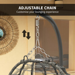 Outsunny Rattan Hanging Egg Chair W/ Stand, Cushion, Headrest, Light Grey - thumbnail 7