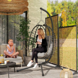Outsunny Rattan Hanging Egg Chair W/ Stand, Cushion, Headrest, Light Grey - thumbnail 1