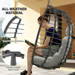Outsunny Rattan Hanging Egg Chair W/ Stand, Cushion, Headrest, Light Grey - thumbnail 4