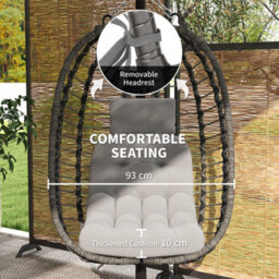 Outsunny Rattan Hanging Egg Chair W/ Stand, Cushion, Headrest, Light Grey - thumbnail 5