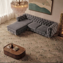 Monaco Chesterfield 3 Seater Chaise Sofa Grey Velvet L Shaped Corner Chaise- Left Hand Deep Buttoned Upholstery Couch Lounge - thumbnail 3