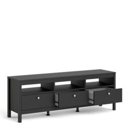 Furniture To Go Madrid Tv-Unit 3 Drawers In Matt Black - thumbnail 4