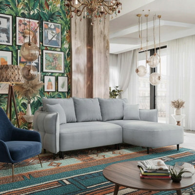 Sycylia Modern Corner Sofa Bed With Storage Wooden Frame Pine Slats Chipboard Hdf Freestanding 244X165Cm Light Grey Right - image 1