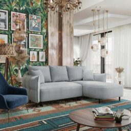 Sycylia Modern Corner Sofa Bed With Storage Wooden Frame Pine Slats Chipboard Hdf Freestanding 244X165Cm Light Grey Right