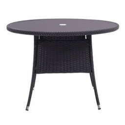 Living And Home Retro Round Garden Wicker Rattan Tempered Glass Top Outdoor Patio Dinging Table With Parasol Hole, Black 105 Cm - thumbnail 4