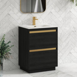Royal Bathrooms Orion 600mm Floor Standing Bathroom Vanity Unit 2 Drawer Hale Black With Ceramic Basin & Brushed Brass Accent Trim - thumbnail 6