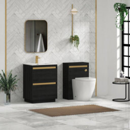 Royal Bathrooms Orion 600mm Floor Standing Bathroom Vanity Unit 2 Drawer Hale Black With Ceramic Basin & Brushed Brass Accent Trim - thumbnail 4