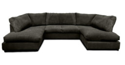 Aspen Full Back 6 Seater U Shaped Corner Jumbo Cord Fabric Sofa Black - thumbnail 1