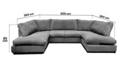 Aspen Full Back 6 Seater U Shaped Corner Jumbo Cord Fabric Sofa Black - thumbnail 2