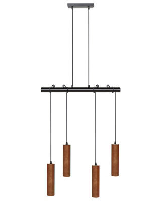 Wyld And Coco Oak Iron Hanging Lamp 4-Light - Dark Brown Oak Shades With Iron Base - Adjustable Height - image 1