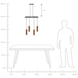 Wyld And Coco Oak Iron Hanging Lamp 4-Light - Dark Brown Oak Shades With Iron Base - Adjustable Height - thumbnail 8
