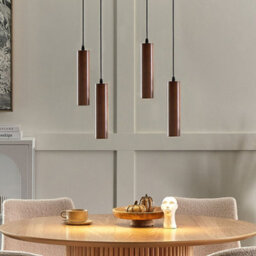 Wyld And Coco Oak Iron Hanging Lamp 4-Light - Dark Brown Oak Shades With Iron Base - Adjustable Height - thumbnail 2