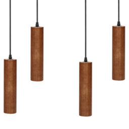 Wyld And Coco Oak Iron Hanging Lamp 4-Light - Dark Brown Oak Shades With Iron Base - Adjustable Height - thumbnail 4