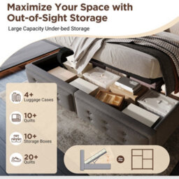 Double Linen Hydraulic Storage Bed With Led & Usb-C - thumbnail 5