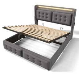 Double Linen Hydraulic Storage Bed With Led & Usb-C - thumbnail 9