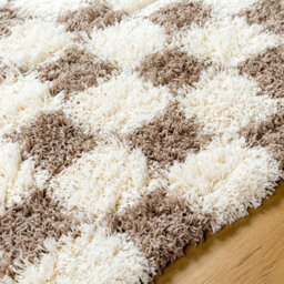 Livabliss Urban Shaggy-Modern Cream Brown Checkered Soft Plush Pile Living Bedroom Rug 80 X 220 Cm Easy Care, Non Shedding - thumbnail 3