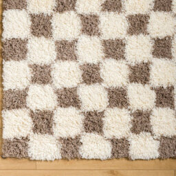 Livabliss Urban Shaggy-Modern Cream Brown Checkered Soft Plush Pile Living Bedroom Rug 80 X 220 Cm Easy Care, Non Shedding - thumbnail 6