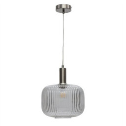 First Choice Lighting Set Of 2 Batley Large - Clear Ribbed Glass Satin Nickel Deco Pendants - thumbnail 2