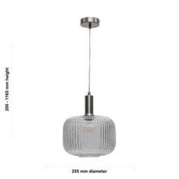 First Choice Lighting Set Of 2 Batley Large - Clear Ribbed Glass Satin Nickel Deco Pendants - thumbnail 6