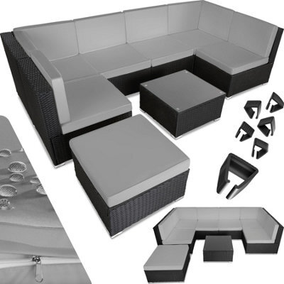 Tectake Garden Furniture Venice - Set For 6 To 7 People, Outdoor Sofas, Table And Stool  - Black/grey