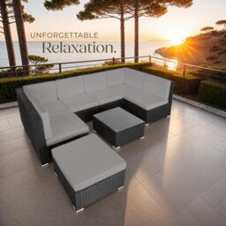Tectake Garden Furniture Venice - Set For 6 To 7 People, Outdoor Sofas, Table And Stool  - Black/grey - thumbnail 8