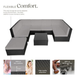 Tectake Garden Furniture Venice - Set For 6 To 7 People, Outdoor Sofas, Table And Stool  - Black/grey - thumbnail 3