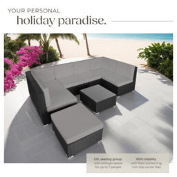 Tectake Garden Furniture Venice - Set For 6 To 7 People, Outdoor Sofas, Table And Stool  - Black/grey - thumbnail 4