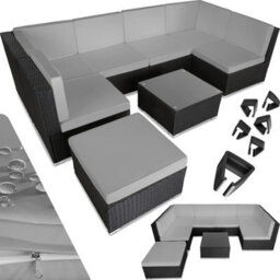 Tectake Garden Furniture Venice - Set For 6 To 7 People, Outdoor Sofas, Table And Stool  - Black/grey - thumbnail 1
