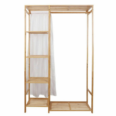 6 Tier Bamboo Garment Rack Storage Shelves Clothes Hanging - image 1