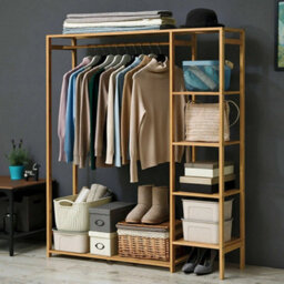 6 Tier Bamboo Garment Rack Storage Shelves Clothes Hanging - thumbnail 5