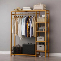 6 Tier Bamboo Garment Rack Storage Shelves Clothes Hanging - thumbnail 6