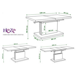 Heze Furniture Astrid 70 - 2 In 1 Extending Coffee / Dining Table - White Gloss - thumbnail 5