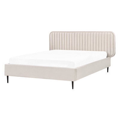 Beliani Bed Velvet Brin 140 X 200 Cm (Eu Double) Beige - image 1