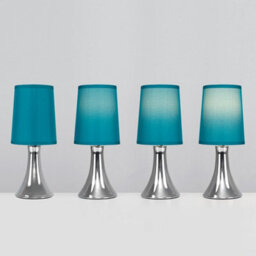 Valuelights Pair Of - Small Chrome Touch Table Lamps With Teal Fabric Shades With 5W Led Dimmable Candle Bulbs In Warm White - thumbnail 3