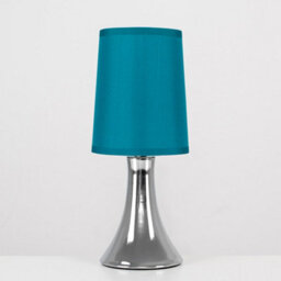 Valuelights Pair Of - Small Chrome Touch Table Lamps With Teal Fabric Shades With 5W Led Dimmable Candle Bulbs In Warm White - thumbnail 4